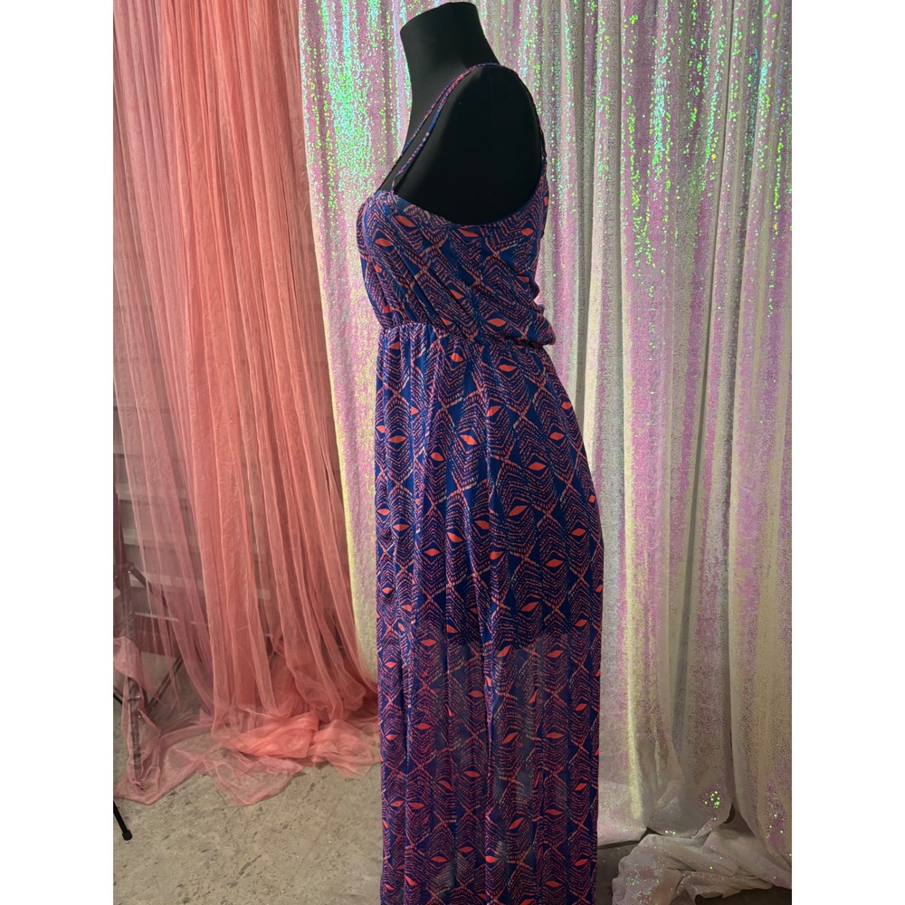 Dee Elle Blue Coral Tribal Geometric Cutout Maxi Dress Womens Size Small Boho - Picture 2 of 7